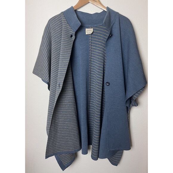 Nature & Laine Blue Wool Poncho Cardigan Made in France One Size - Picture 12 of 14